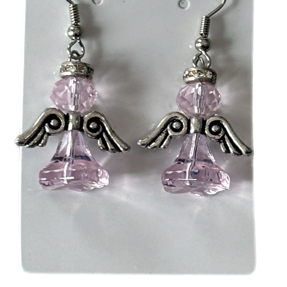 Silver and Pink Angel Earrings Hand Crafted - Picture 3 of 3